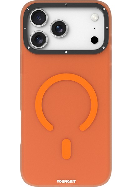 iPhone 17 Pro Max Uyumlu Kılıf M-Safe Şarj Özellikli Youngkit Hidden Sand Serisi Kapak Turuncu