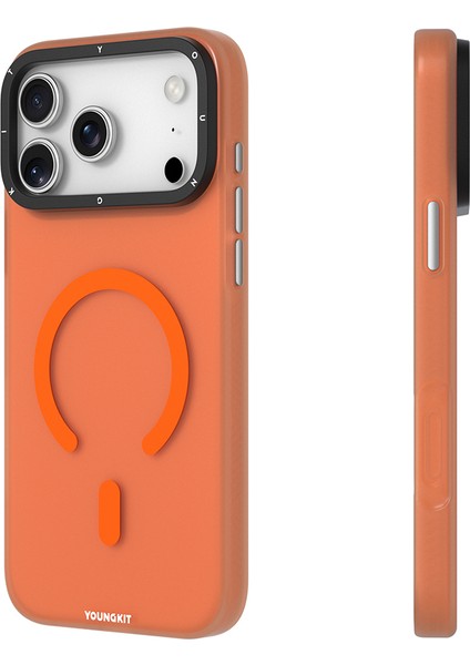 iPhone 17 Pro Max Uyumlu Kılıf M-Safe Şarj Özellikli Youngkit Hidden Sand Serisi Kapak Turuncu modelleri