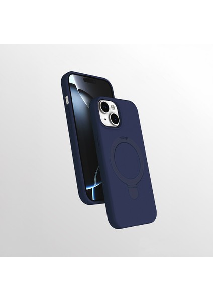 iPhone 15 Plus Kılıf Manyetik Şarj Özellikli Yüzüklü Standlı Samara Kapak