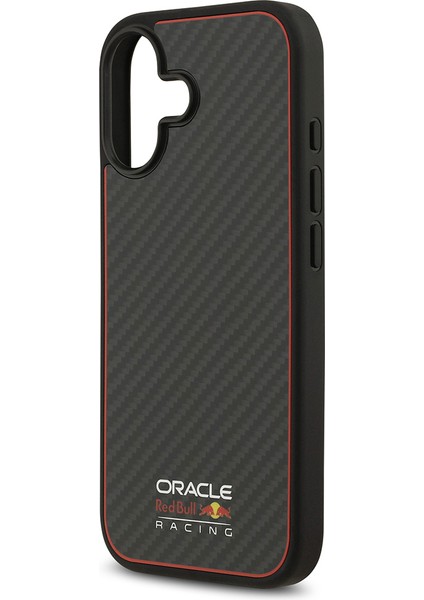 iPhone 17 Kılıf Redbull Lisanslı M-Safeli Karbon Fiber Parlayan Logolu Kevlar Kapak Siyah