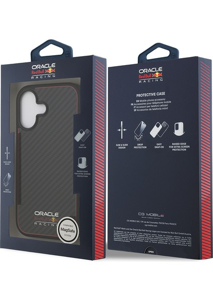 iPhone 17 Kılıf Redbull Lisanslı M-Safeli Karbon Fiber Parlayan Logolu Kevlar Kapak Siyah