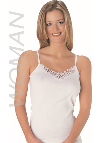 Beyaz Ribana Atlet Ip Askılı Gipürlü % 100 Pamuklu Atlet 3' Lü Paket 211-3B