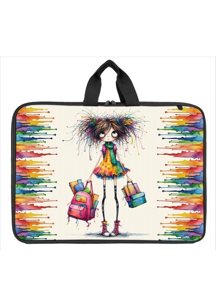 Askılı, Fermuarlı 35X50 Resim Çantası Su Geçirmez Ketenli Kumaş 35X50 Proje Çantası Rengarenk Kız