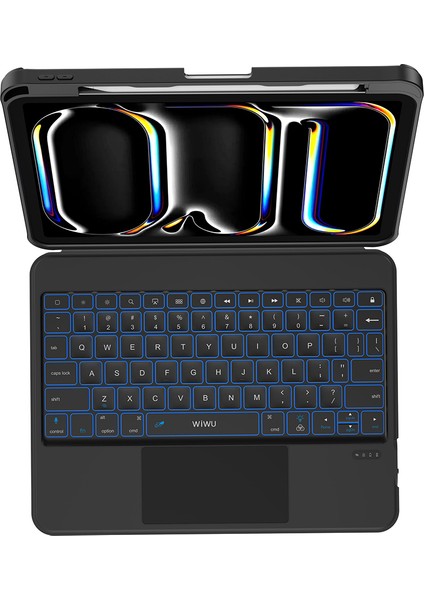 iPad Pro 12.9 2020 (4.nesil) Wiwu MK-007 Combo Pro Kalem Bölmeli Klavyeli Standlı Kılıf Siyah