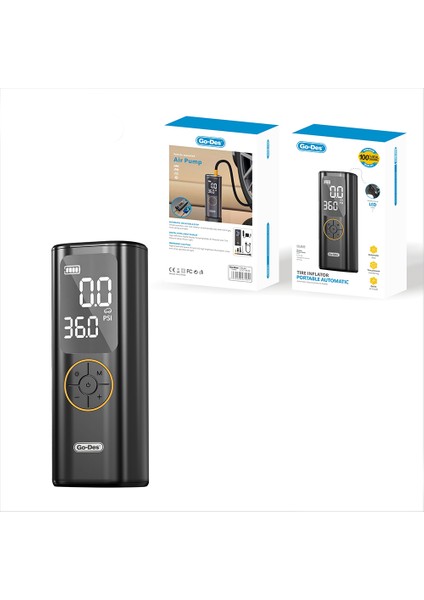 Go Des GD-B638 LED Işıklı Araç Hava Kompresörü ve Powerbank Özellikli 12V Siyah