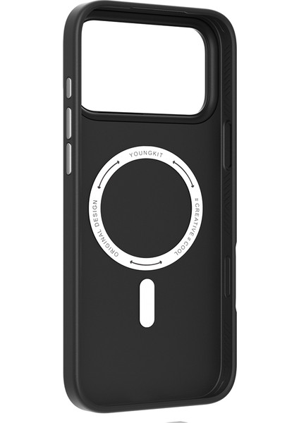 iPhone 17 Pro Max Kılıf M-Safeli Basit Mat Deri Desenli Youngkit Tech Fashion Serisi Kapak Siyah modelleri