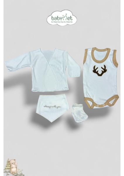 %100 Organik Pamuk 10 Parça Yenidoğan Hastane Çıkış Seti – Geyik Desenli Doğal modelleri