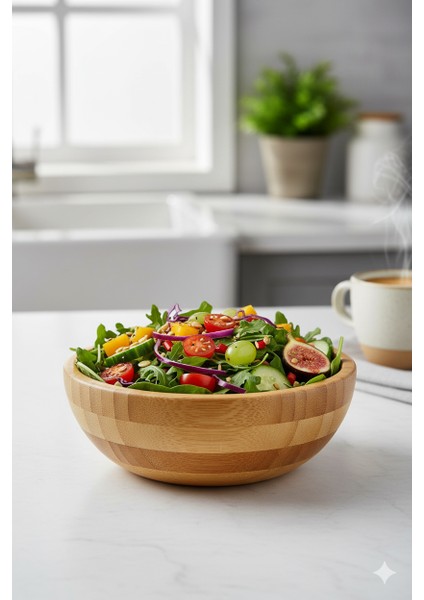 Bambu Salata Kasesi Büyük Boy Ahşap Servis & Sunum Tabağı | Meyve, Kahvaltılık, Çerez Kasesi