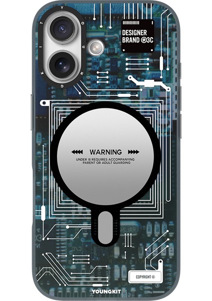 iPhone 17 Uyumlu Kılıf M-Safe Özellikli Kamera Denetim Butonlu Youngkit Technology Serisi Kapak Mavi