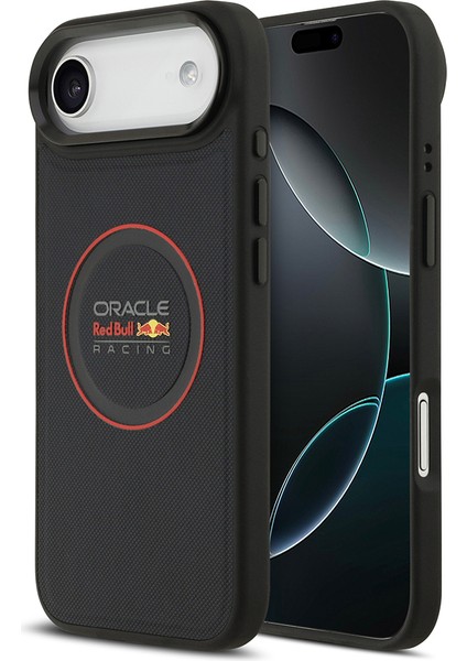 iPhone 17 Air Kılıf Redbull Lisanslı M-Safeli Kırmızı Halka ve Logo Kabartmalı Pu Deri Kapak Siyah