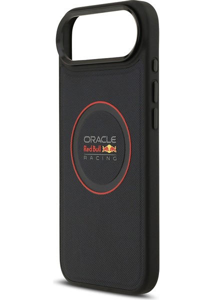 iPhone 17 Air Kılıf Redbull Lisanslı M-Safeli Kırmızı Halka ve Logo Kabartmalı Pu Deri Kapak Siyah