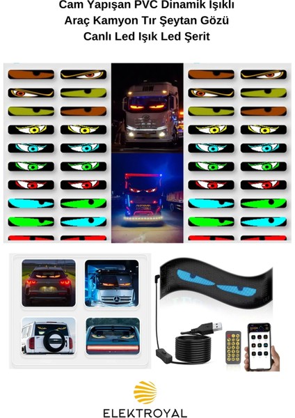 Cam Yapışan Pvc Dinamik Işıklı Araç Kamyon Tır Şeytan Gözü Canlı LED Işık LED Şerit 150 cm