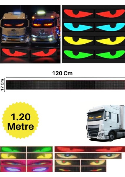 120 cm Şeytan LED Gözler Animasyonlu Araba,kamyon,otobüs Kumandalı Esnek Ön Arka Cam Rgb LED Ekran