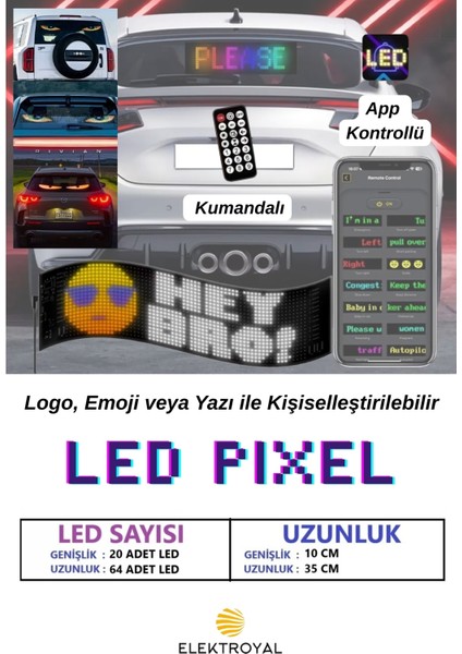 Pixel LED Kumandalı Dijital Dinamik LED Kişiselleştirilebilir Kayan Yazı Ev Ofis Araç Uyumlu LED
