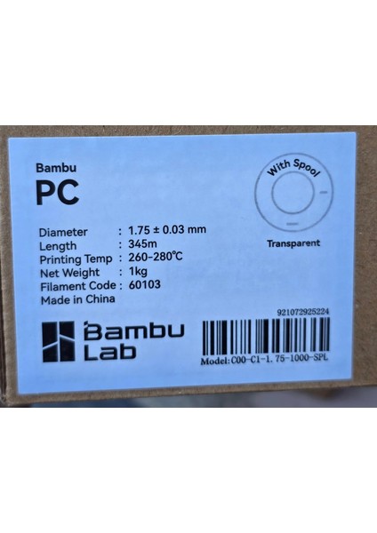 Pc Şeffaf Filament 1,75MM 1kg fiyatları