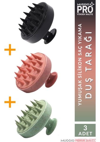 3'lü Yumuşak Silikon Saç Derisi Masajı ve Şampuan Uygulama Duş Fırçası Seti – Rahatlatıcı Etki