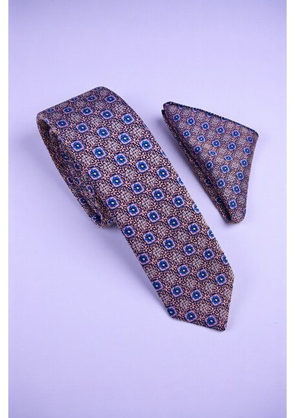 Slim Mozaik Desen Lila Kravat & Mendil