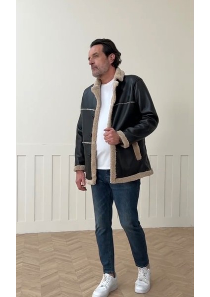 Dış Dikiş Yerleri ve Içi Kürklü Hakiki Deri Uzun Kaban Kışlık Erkek fırsatları