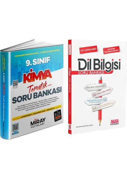 Miray 9.sınıf Kimya ve Akm Dil Bilgisi Soru Bankası Seti 2 Kitap