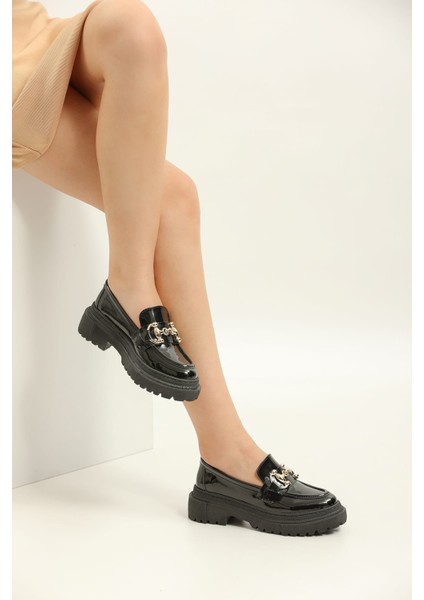 Togga Kadın Günlük Kullanım Tokalı Loafer -Siyah Rugan modelleri