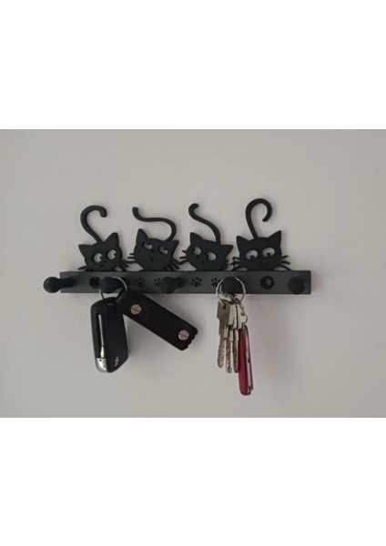 Dekoratif Kedi Figürlü Duvar Anahtarlık Askısı (Vida ve Dübel Setli)