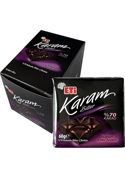 Çikolata Karam Bitter %70 Kakaolu 60 gr x 10 Adet
