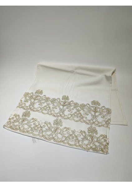 Beyaz Kadife Sarı Güpürlü Çiçek Desenli Havlu modelleri
