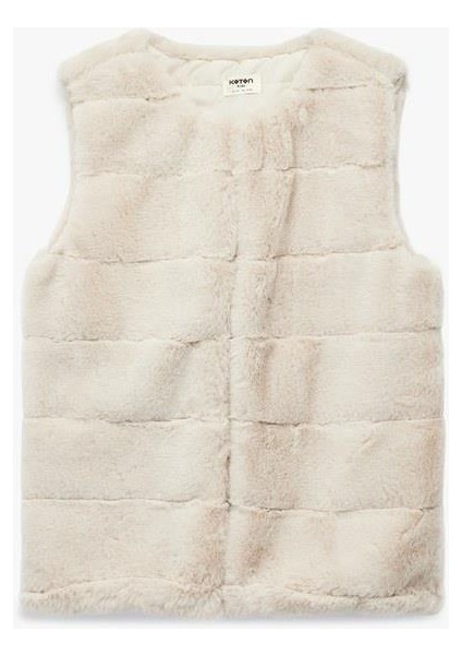 Peluş Detaylı Kolsuz Bisiklet Yaka Peluş Yelek (Aw 25)