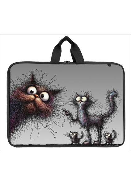 Askılı, Fermuarlı 35X50 Resim Çantası Su Geçirmez Ketenli Kumaş 35X50 Proje Çantası Yaramaz Kedi