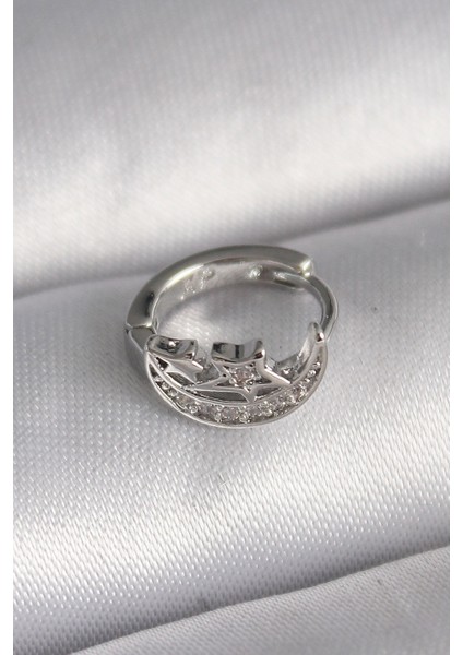 316L Çelik Gümüş Renk Zirkon Taşlı Ay Yıldız Model Tragus Piercing