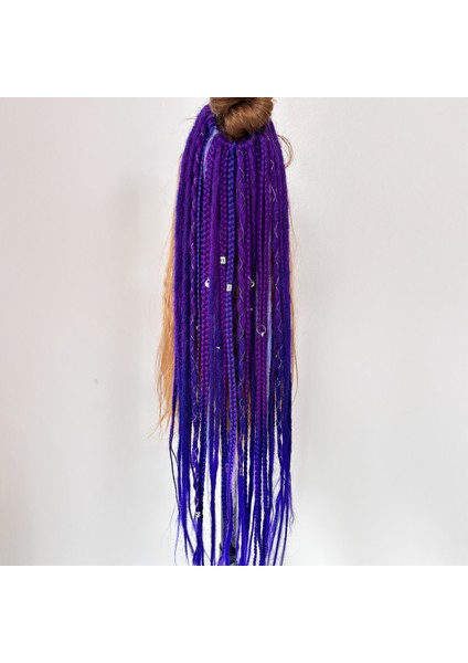 , Purple 40'lı Buhar Rasta, Tığ Işi Rasta ve Afrika Örgüsünden Oluşan Açık ve Koyu Mor Renklerde Saçlı Toka