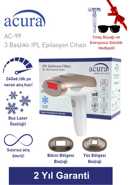 Ac-99 Ultra Hızlı, 2 Başlıklı Sınırsız Atışlı Buz Lazer Ipl Lazer Epilasyon Cihazı