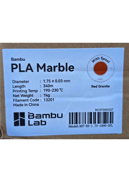 Pla Marble Kırmızı Filament 1,75MM 1kg fiyatları