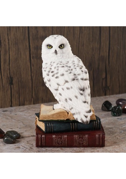 Hayvanlar Alemi - Kitap Üstünde Kar Baykuşu Biblo Dekoratif Obje 17,5×11×11,5 cm