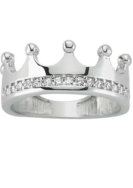 Kral Kraliçe Tacı Gümüş Çift Alyans Yüzük + Tektaş al43