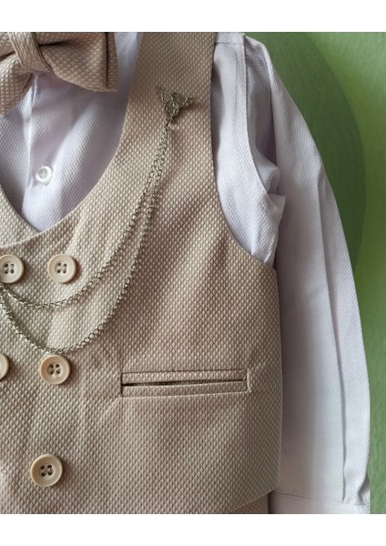 5 Parça Erkek Bebek Damat Takım– Gömlek, Yelek, Pantolon, Papyon ve Zincirli Broş fiyatları