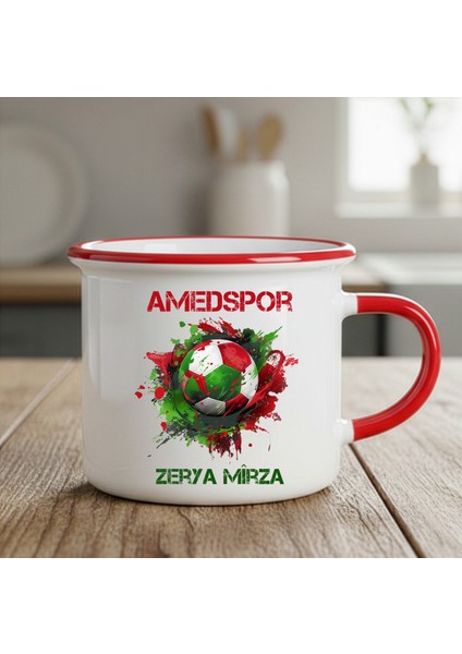 Amedspor Temalı Futbol Toplu Enamel Kupa Bardak - Amed Spor Tasarımlı Enamel Kupası