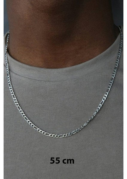 Figaro Model Erkek Paslanmaz Çelik Zincir Kolye Ince 4 mm ECK55K