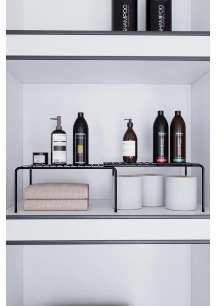 Metal Dolap Içi Raf Düzenleyici Tezgah Üstü Baharat Rafı Siyah