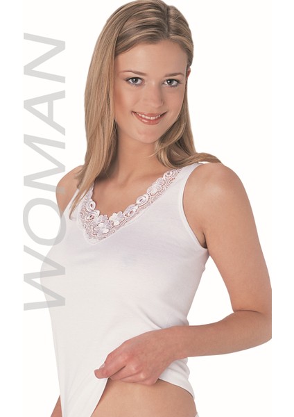 Klasik Gipürlü Kalın Askılı Beyaz Ribana Atlet % 100 Pamuklu Atlet 3’lü Paket 212-3B