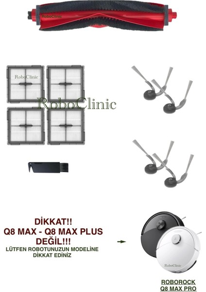 Roborock Q8 Max Pro Robot Süpürge ile Uyumlu Yedek Ana Fırça, Yan Fırça, Hepa Filtre - 10 Parça