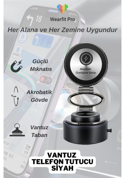 Magsafe Özellikli Güçlü Mıknatıslı Vantuz Telefon Tutucu Ev Araç Her Zemine Uygun Telefon Tutucu