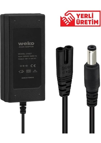 12 Volt - 5 Amper Plastik Kasa Masaüstü Adaptör 5.5*2.5 Uçlu