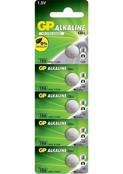186 LR43 AG-12R 1.5 Volt Alkalin Düğme Pil 5\'li Paket