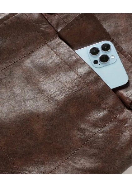 Cepleri Kapaklı Hakiki Koyun Derisi Uzun Kaban Içi ve Yakası Kürklü