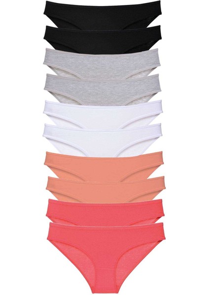 10 Adet Süper Eko Set Likralı Kadın Slip Külot Siyah Gri Beyaz Pudra Fuşya