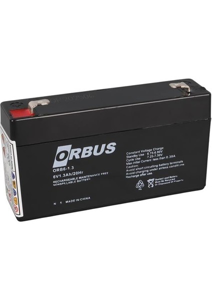 ORB-613 6 Volt 1.3 Amper Bakımsız Kuru Akü (98X25X52MM)