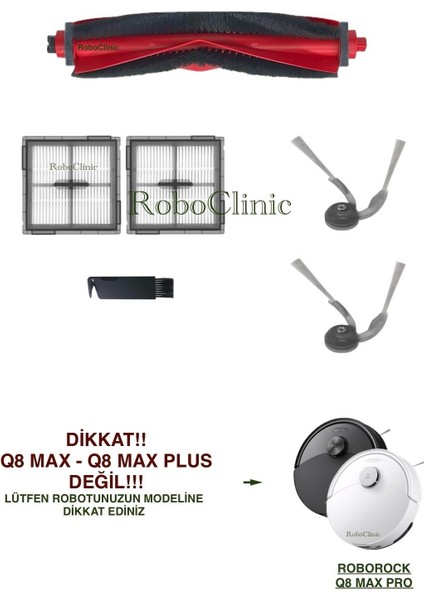 Roborock Q8 Max Pro Robot Süpürge ile Uyumlu Yedek Ana Fırça, Yan Fırça, Hepa Filtre - 6 Parça