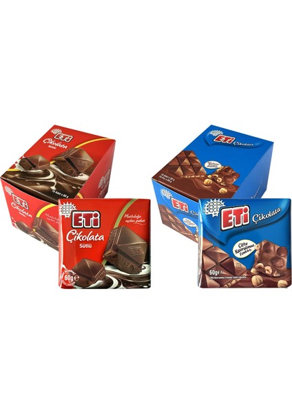 Çikolata Sütlü Kare 60 gr 10 Lu + Fındıklı Kare 60 gr 10 Lu