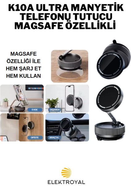 K10A Ev Araba Her Alana Uyumlu 360 Derece Dönebilen Çok Açılı Magsafe Özellikli Telefon Tutucu